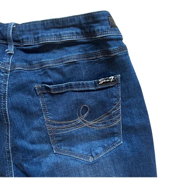 Seven7 High Rise Skinny Dark Wash Distressed Jeans Slit Ankle Raw Hem size 14W - Picture 9 of 12